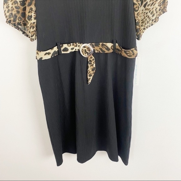 My Michelle Girls Black Ribbed Leopard Print Short Puff Sleeve Dress Sz 14 NEW - Picture 4 of 9